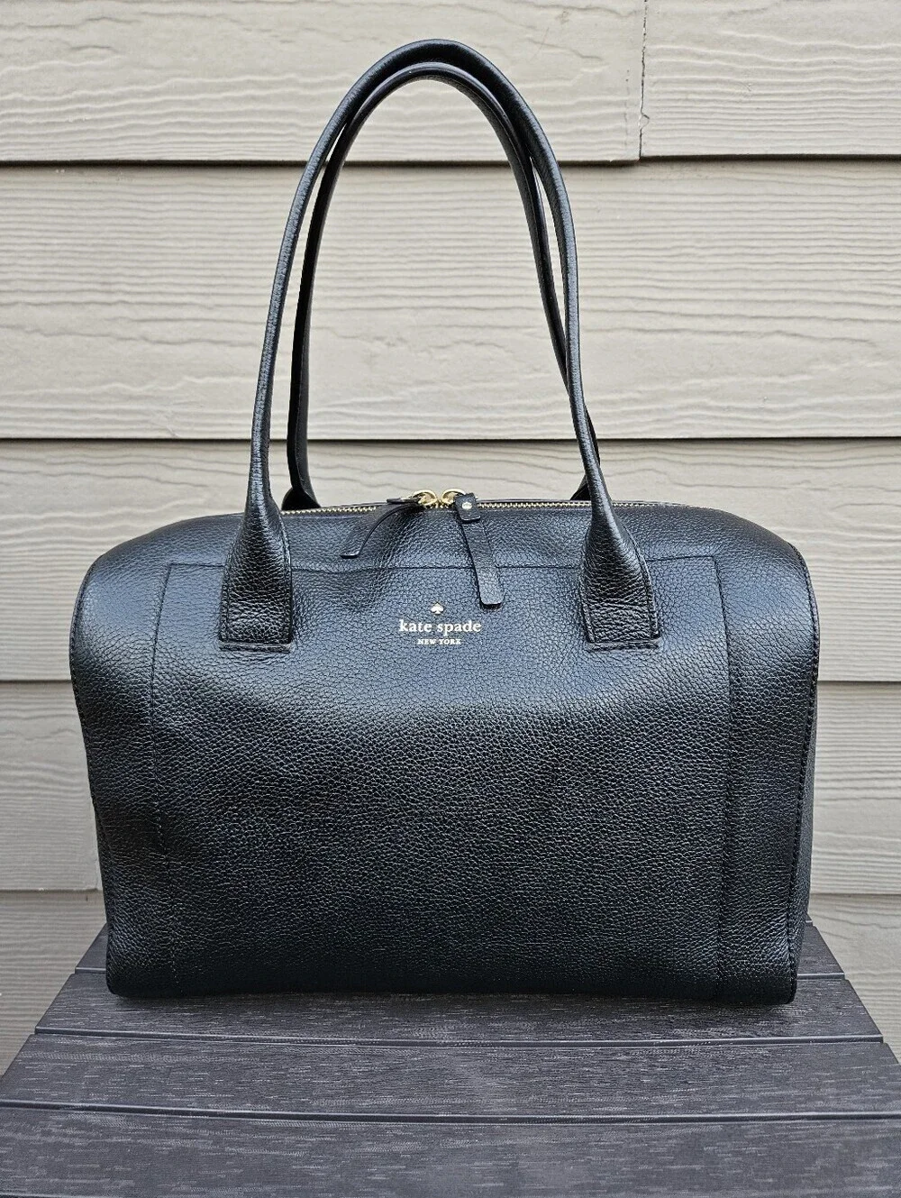 Kate Spade Large Black Handbag Doctor Medic Bag Pebbled Leather Purse Spacious